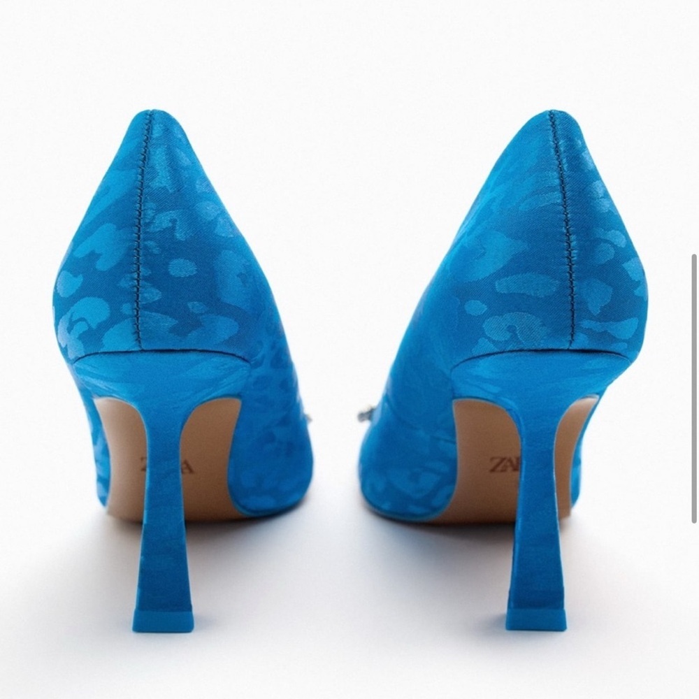 Zara Blue Animal Print Heels with Rhinestone Embellishment - Picture 14 of 14